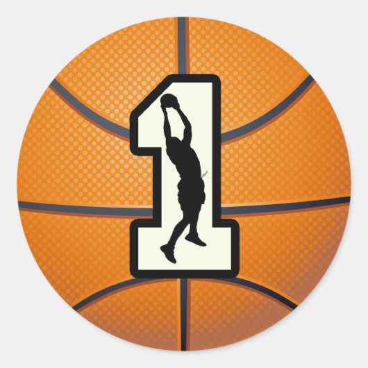 Nummer 1 Basketball en speler Ronde Sticker (Voorkant)