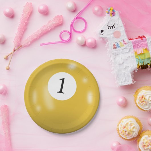 Nummer 1 biljartbal papieren bordje (Feest)