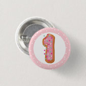 Nummer 1 één roze gelaagde donuts Baby eerste verj Ronde Button 3,2 Cm (Voorkant /achterkant)