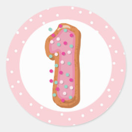 Nummer 1 één roze gelaagde donuts Baby eerste verj Ronde Sticker