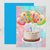 Nummer 1 kaars op taart, gelukkige verjaardag, kle bedankkaart (Voorkant / Achterkant)