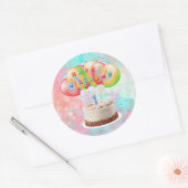 Nummer 1 kaars op taart, gelukkige verjaardag, kle ronde sticker (Envelop)