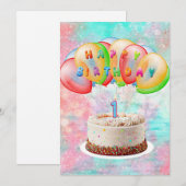 Nummer 1 kaars op taart, gelukkige verjaardag, kle save the date (Voorkant / Achterkant)