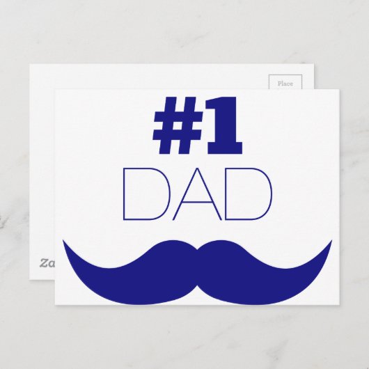 Nummer 1 Pap Blue Mustache - Nummer 1 Briefkaart (Voorkant / Achterkant)