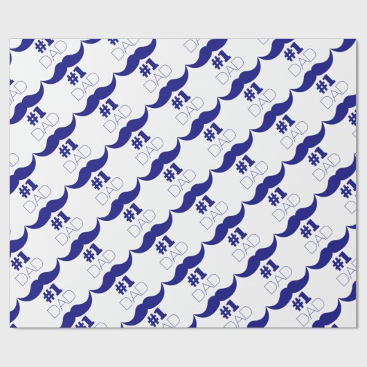 Nummer 1 Pap Blue Mustache - Nummer 1 Cadeaupapier (Vlak)