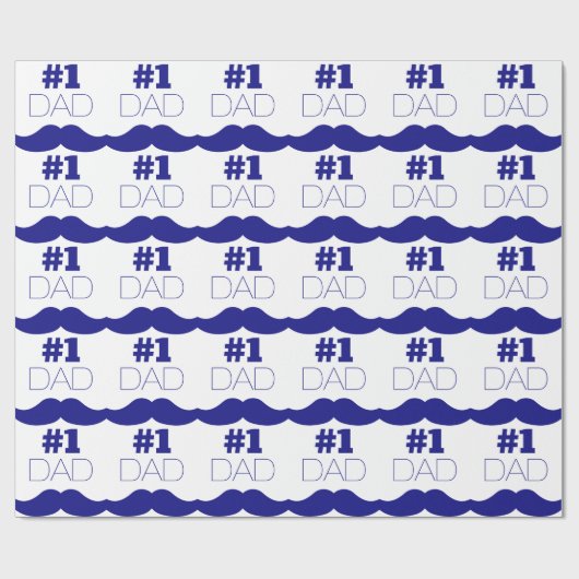 Nummer 1 Pap Blue Mustache - Nummer 1 Cadeaupapier (Vlak)