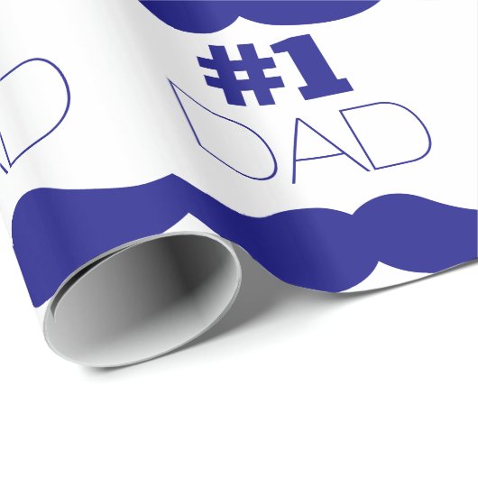Nummer 1 Pap Blue Mustache - Nummer 1 Cadeaupapier (Rol Hoek)