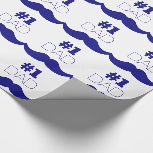 Nummer 1 Pap Blue Mustache - Nummer 1 Cadeaupapier (Hoek)