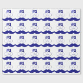 Nummer 1 Pap Blue Mustache - Nummer 1 Cadeaupapier (Vlak)