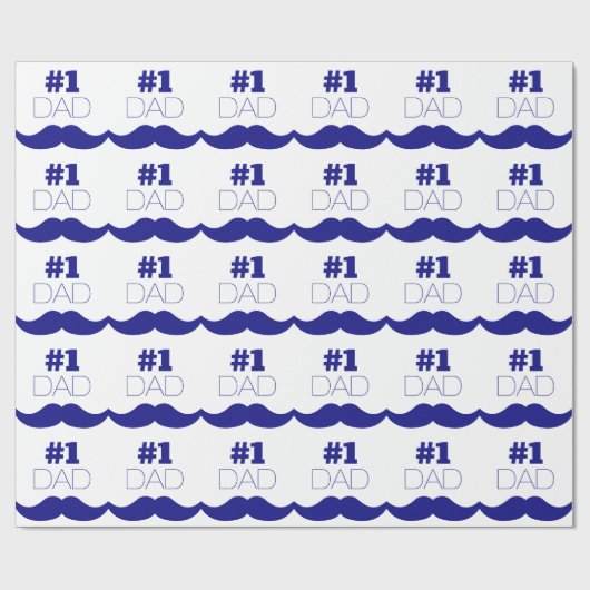 Nummer 1 Pap Blue Mustache - Nummer 1 Cadeaupapier (Vlak)