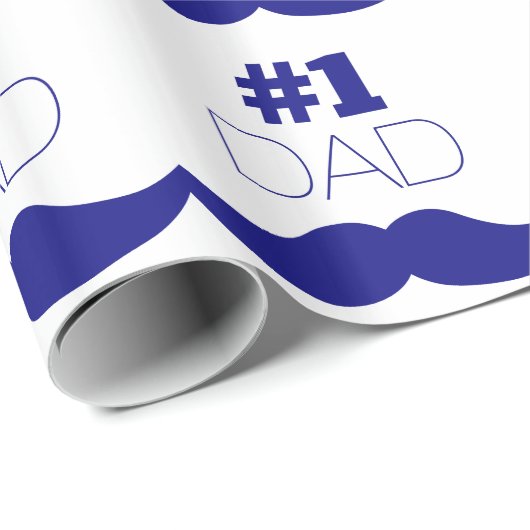 Nummer 1 Pap Blue Mustache - Nummer 1 Cadeaupapier (Rol Hoek)