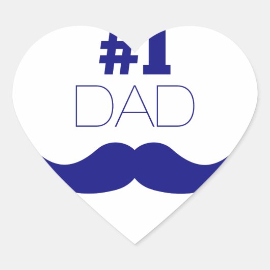Nummer 1 Pap Blue Mustache - Nummer 1 Hart Sticker (Voorkant)