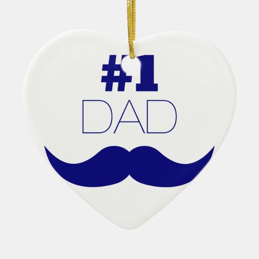 Nummer 1 Pap Blue Mustache - Nummer 1 Keramisch Ornament (Voorkant)