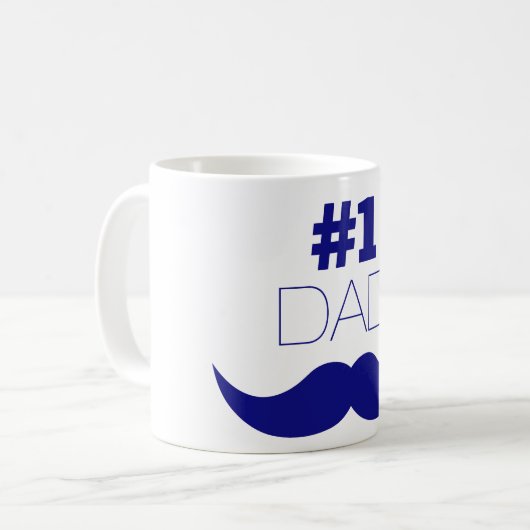Nummer 1 Pap Blue Mustache - Nummer 1 Koffiemok (Voorkant links)