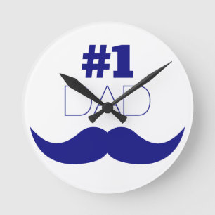 Nummer 1 Pap Blue Mustache - Nummer 1 Ronde Klok