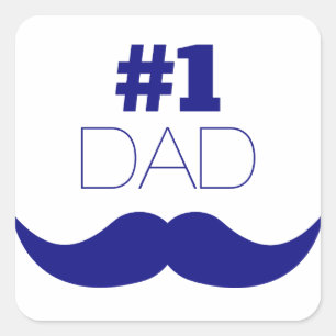 Nummer 1 Pap Blue Mustache - Nummer 1 Vierkante Sticker