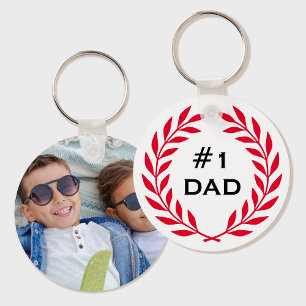 Nummer 1 Papa Custom Foto Laurel Wreath Rood Sleutelhanger