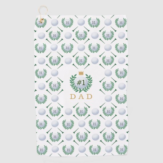 Nummer 1 Papa Golf Ball Pattern Custom Monogram Golfhanddoek (Voorkant)