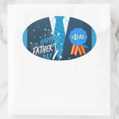 Nummer 1 PapNummer 1 pap blauw badge stropdas pak  Ovale Sticker (Tas)