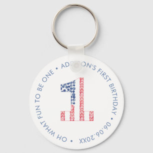 Nummer 1: Red White Blue 1st Birthday Party Favor Sleutelhanger