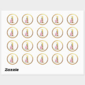 Nummer 1 Roze Rozen Bloemen & Elegant Goud Ronde Sticker (Vel)