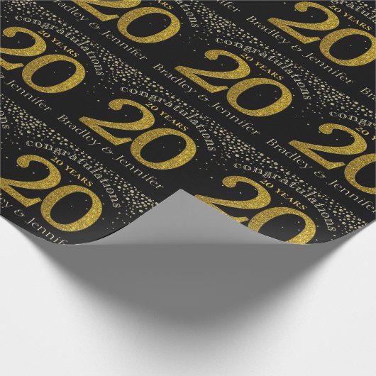 Nummer 20 Glitter Gold Jubileum Wrapping Paper Cadeaupapier (Hoek)