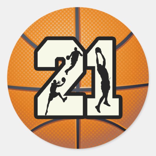 Nummer 21 Basketball Ronde Sticker (Voorkant)