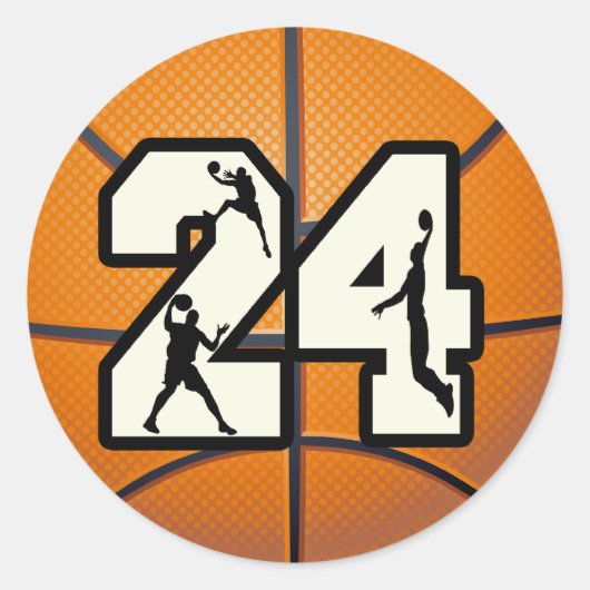Nummer 24 Basketball Ronde Sticker (Voorkant)