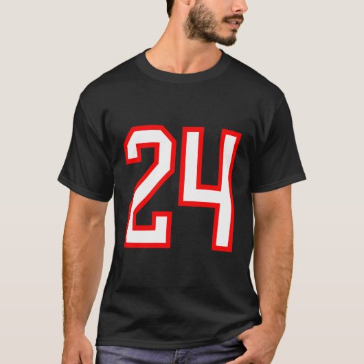 Nummer 24 Wit Rood Sport Jersey Lucky Nummer 24 T-shirt (Voorkant)
