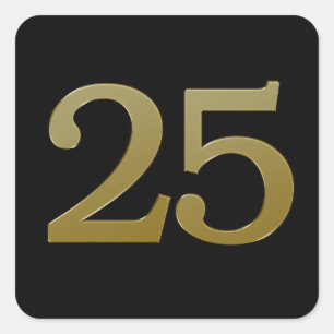 Nummer 25 Gold Square Sticker