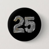 Nummer 25 Vijfentwintig Iridescent Silver Text Cla Ronde Button 5,7 Cm (Voorkant)