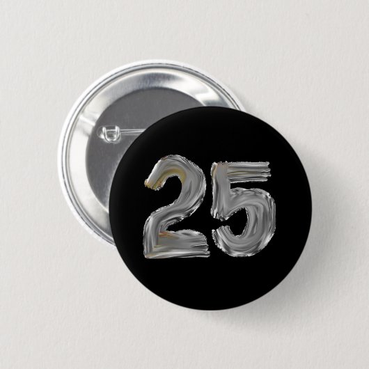 Nummer 25 Vijfentwintig Iridescent Silver Text Cla Ronde Button 5,7 Cm (Voorkant /achterkant)