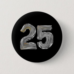 Nummer 25 Vijfentwintig Iridescent Silver Text Cla Ronde Button 5,7 Cm