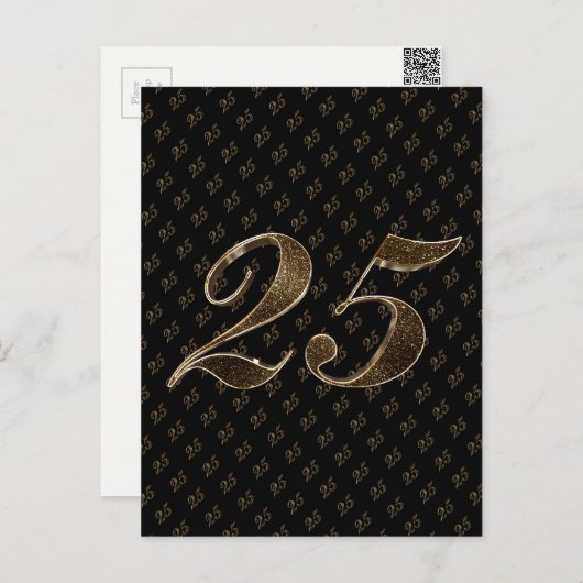 Nummer 25 Zwart Goud 25e Verjaardag Jubileum Briefkaart (Voorkant / Achterkant)