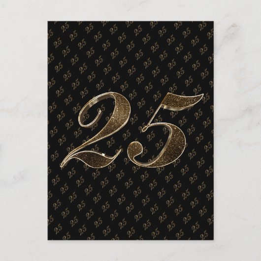 Nummer 25 Zwart Goud 25e Verjaardag Jubileum Briefkaart (Voorkant)