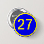 nummer 27 in een cirkel ronde button 5,7 cm (Voorkant /achterkant)