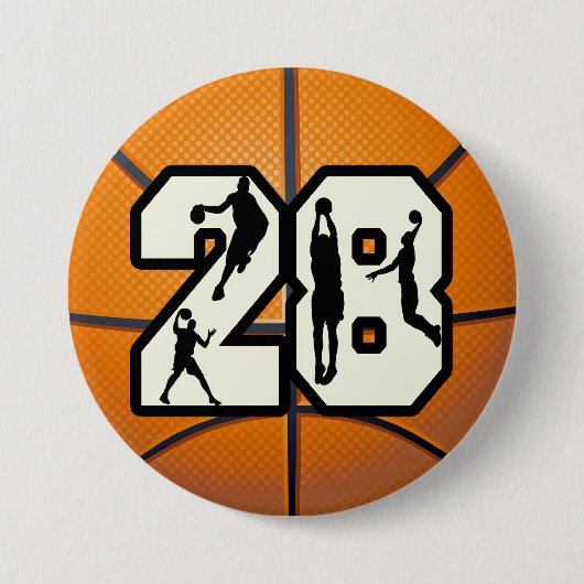 Nummer 28 Basketball Ronde Button 7,6 Cm (Voorkant)
