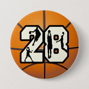 Nummer 28 Basketball Ronde Button 7,6 Cm