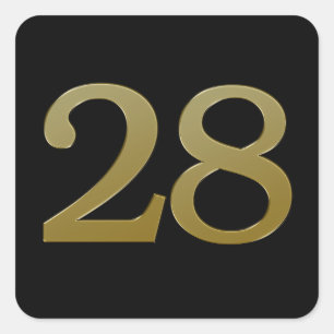 Nummer 28 Gold Square Sticker
