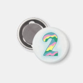 Nummer 2 magneet blauw roze geel groen (Voorkant / Achterkant)