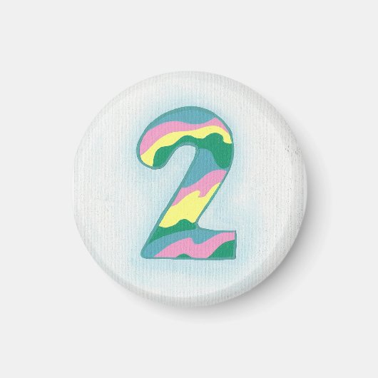 Nummer 2 magneet blauw roze geel groen (Voorkant)