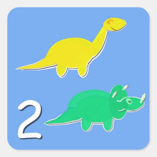 Nummer 2 Twee dinosaurussen tellen Vierkante Sticker (Voorkant)