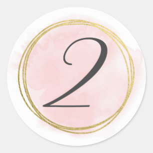 Nummer 2 Twee Monogram Roze Waterverf Goud Ronde Sticker