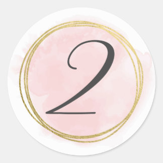 Nummer 2 Twee Monogram Roze Waterverf Goud Ronde Sticker