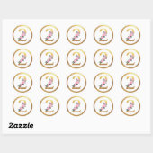 Nummer 2 Twee Roze Rozen Bloemen & Elegant Goud Ronde Sticker (Vel)