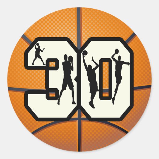 Nummer 30 Basketball Ronde Sticker (Voorkant)
