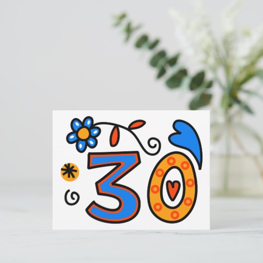 Nummer 30 Cartoon Verjaardag Leeftijd Briefkaart (Staand voorkant)
