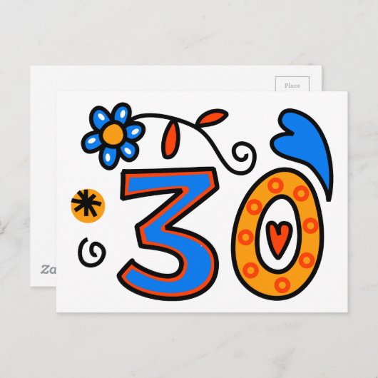 Nummer 30 Cartoon Verjaardag Leeftijd Briefkaart (Voorkant / Achterkant)
