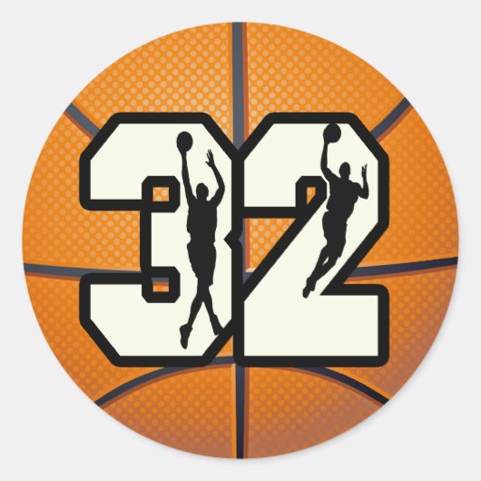Nummer 32 Basketball Ronde Sticker (Voorkant)