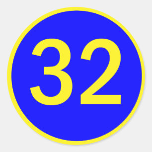 Nummer 32 in een cirkel ronde sticker